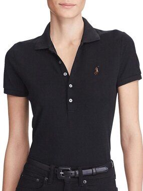 NWT Polo Ralph Lauren Women's Skinny Fit Polo Shirt Black Large L